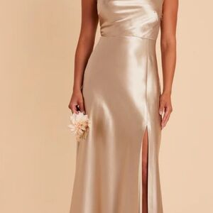 Birdy Grey One Shoulder Satin Dress in Gold